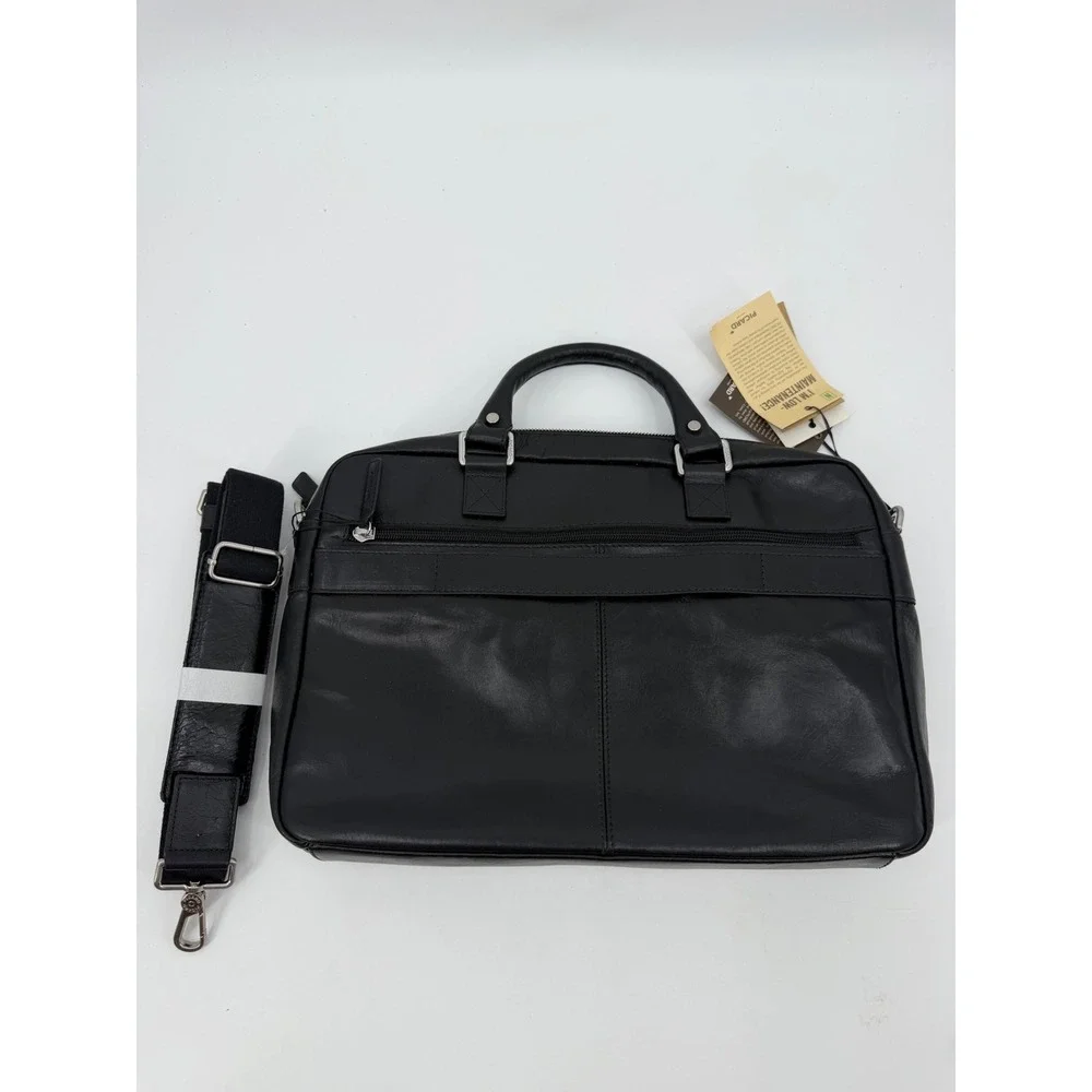 Picard Black Leather Briefcase Slim Laptop Bag Made in Europe NWT